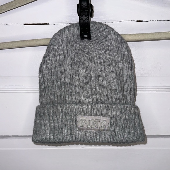 PINK Victoria's Secret Accessories - Gray VS PINK Knitted Beanie